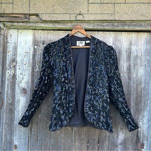 Vintage 80s Black on Black Sequin Silk Blazer